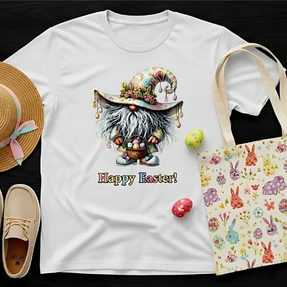 Easter Gnome Happy Easter Tee • Cute Spring Graphic T‑Shirt • Pastel Egg Hunt